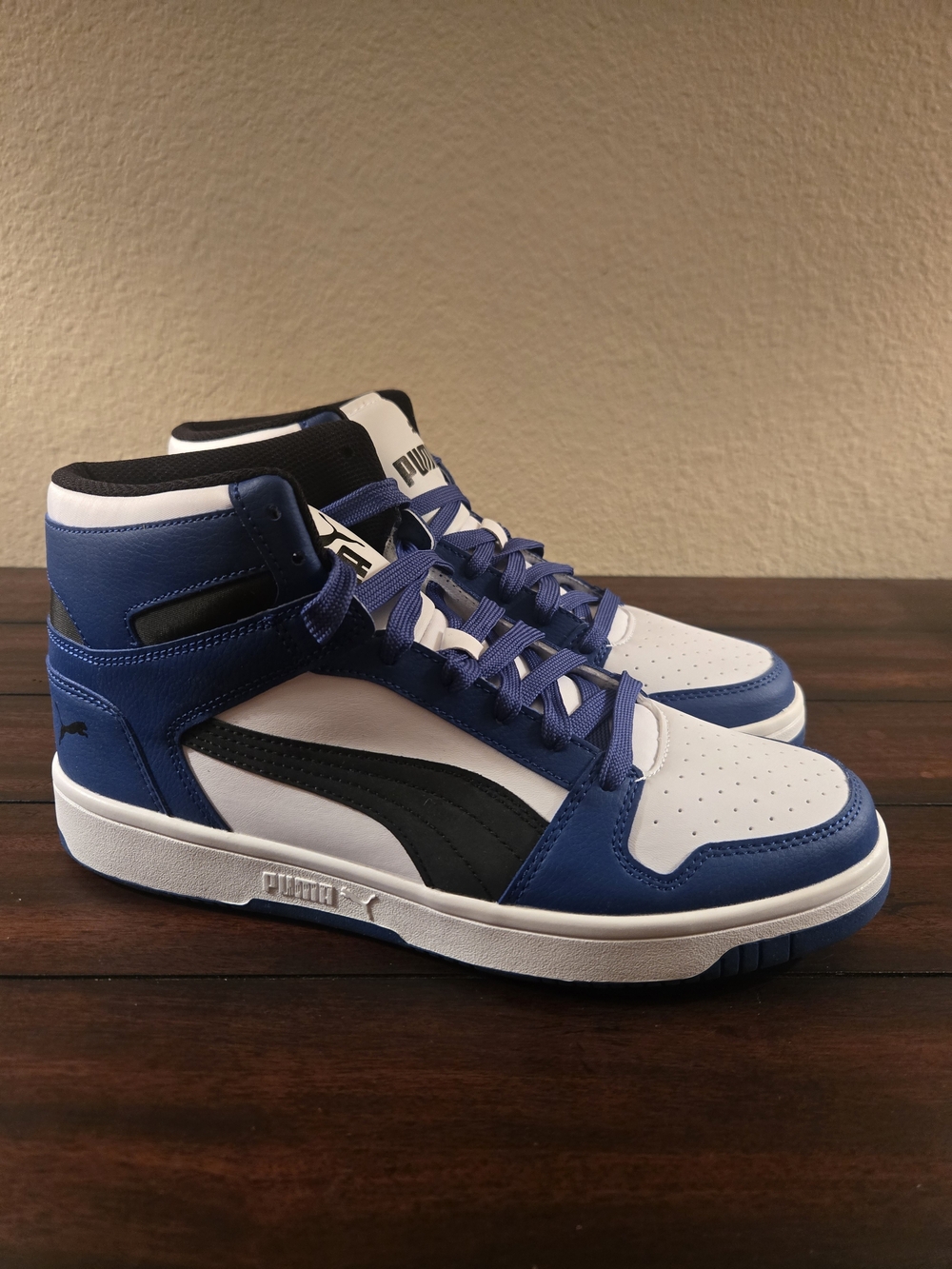 PUMA Men’s High-Top Sneakers in Blue, White & Black